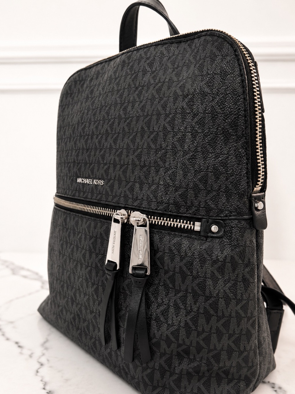 Michael Kors Black MK Logo Backpack with Silver Hardware - Picture 4 of 7